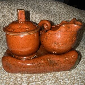 One of a kind Rustic Orange tobacco spit glaze Ceramic 3 piece set